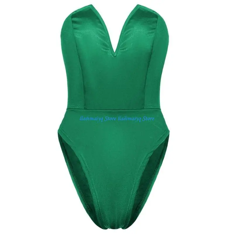 

573B Strapless Romper Heart Neck Jumpsuits Sheath Solid odysuits Insgram Fashion High Street Girl Satin Clothes