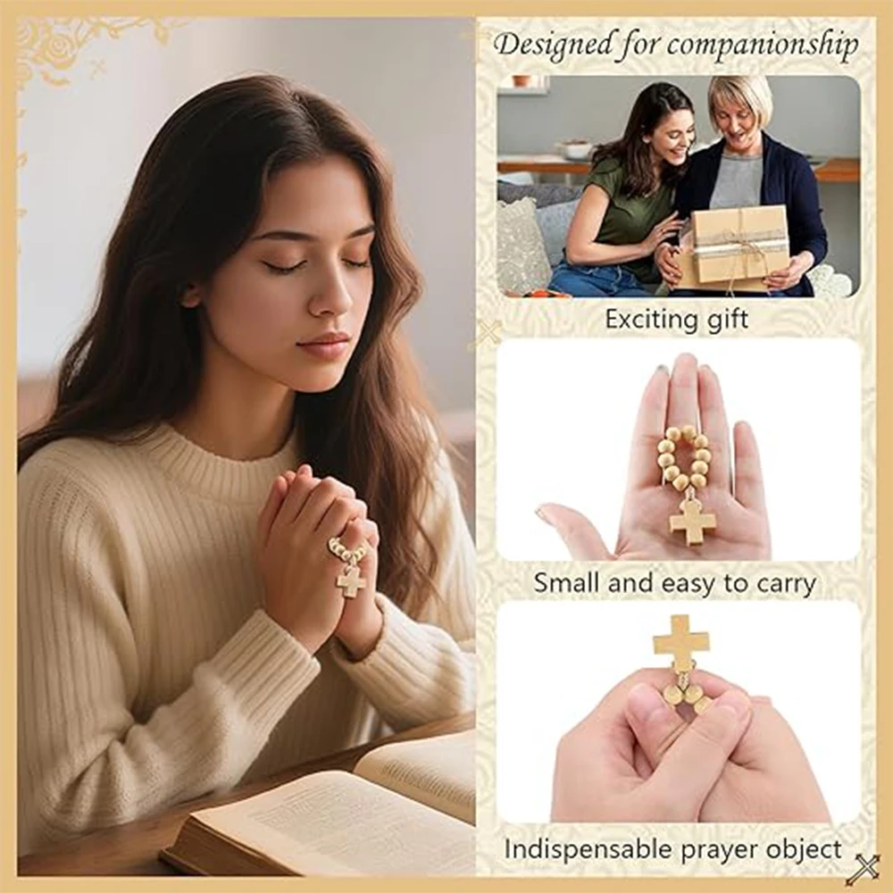 مسبحة خشبية صغيرة متقاطعة للأصابع خاتم صلاة كاثوليكي للمناولة المعمودية هدية لحفلات الزفاف للضيوف بالتواصل الأول #6