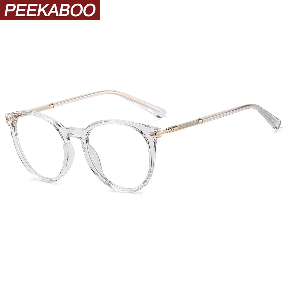 

Peekaboo round glasses frame for men TR90 clear lens anti blue light glasses for women black transparent fashion accessories