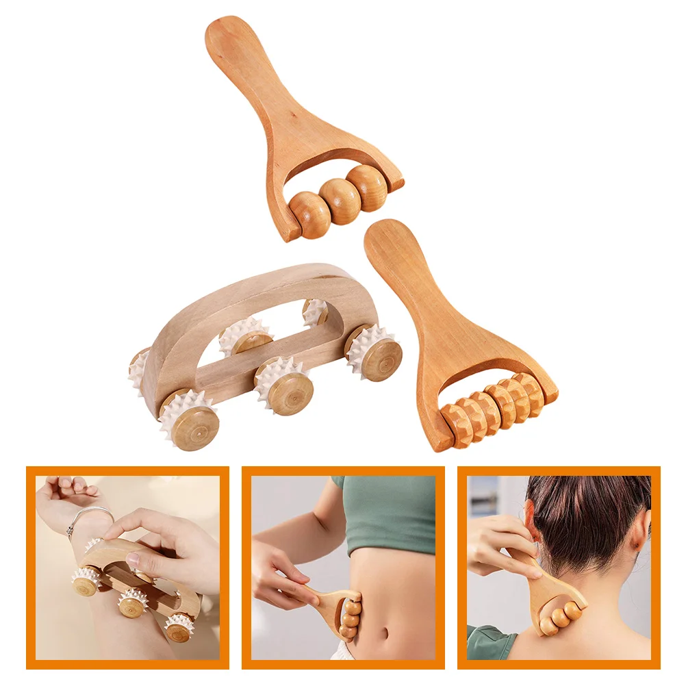 3 Pcs Body Sculpting Mother Massager Neck Arm Wood Hand Held Massagers Wooden Tool Calf Roller