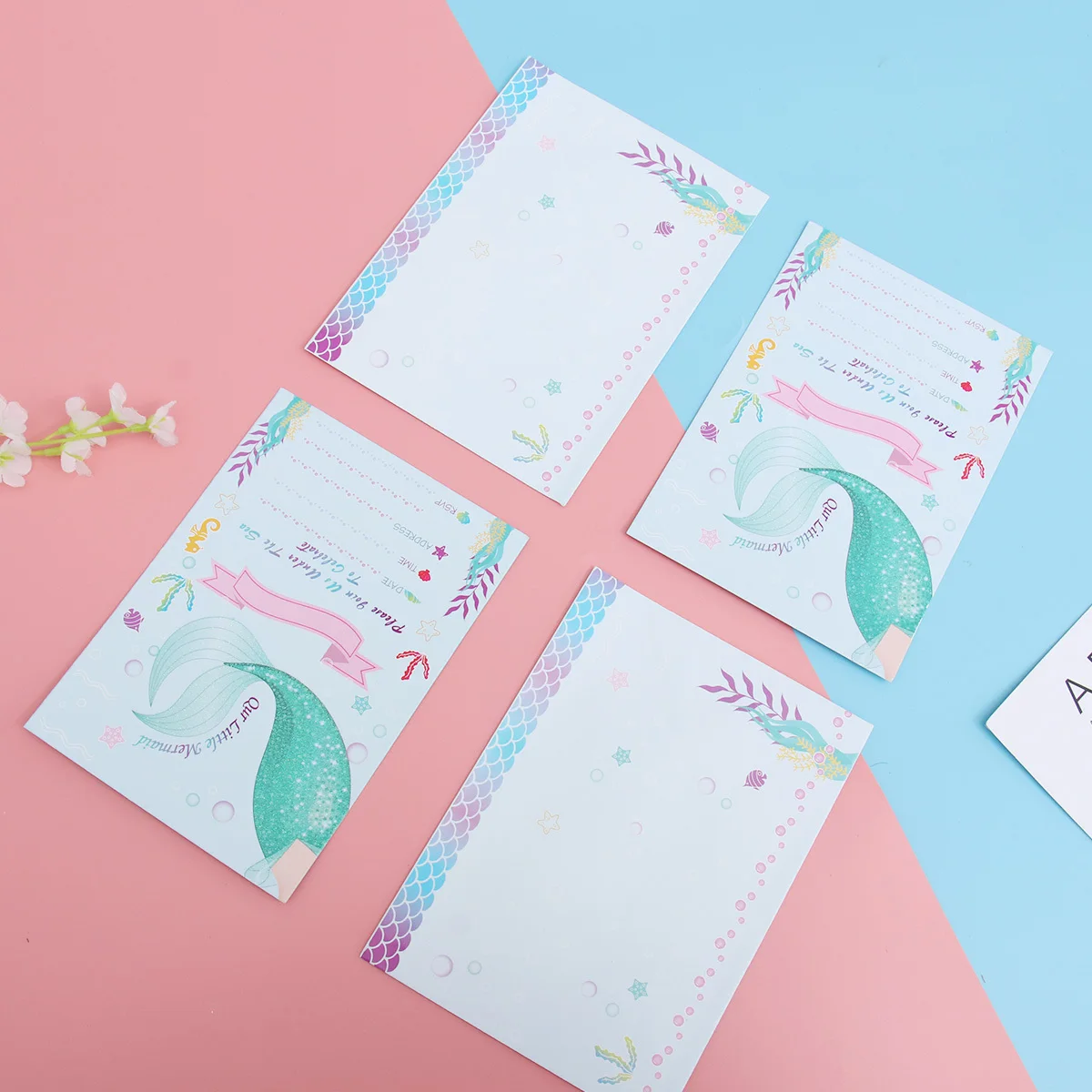 

Mermaid Birthday Invitation Cards Set Eco-Friendly Cartoon Party Supplies For Shower Decoration Favor Mermaid Themed