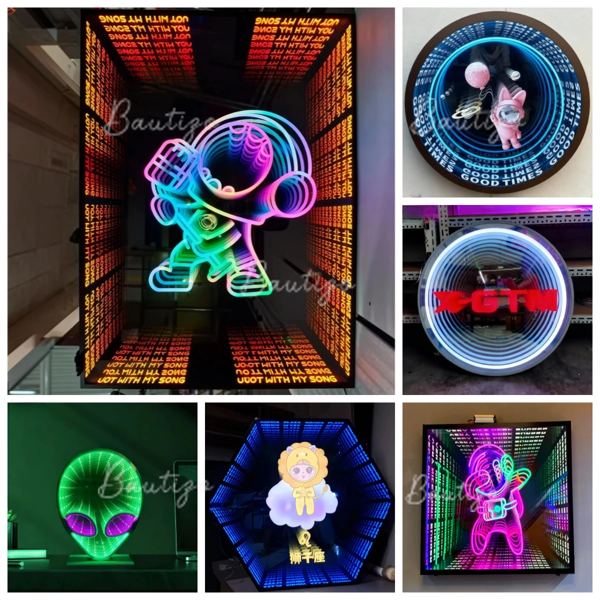 Custom LED 3D Infinity Mirror Light Up Sign Wall of Letters Modern Art Decor Unique Printed Logo Mirror Reflection Luminous Sign