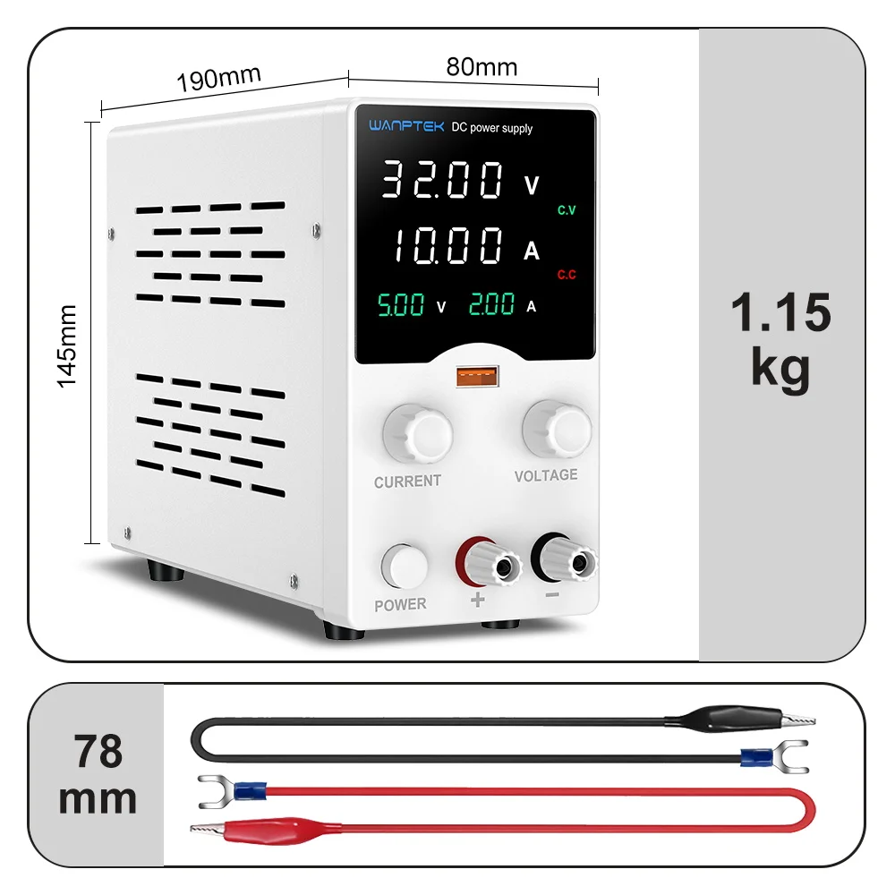 Wanptek Laboratory DC Power Supply30V 10A Adjustable Power Supply with USB Fast Charging for Cell Phone Repair, Battery Charging