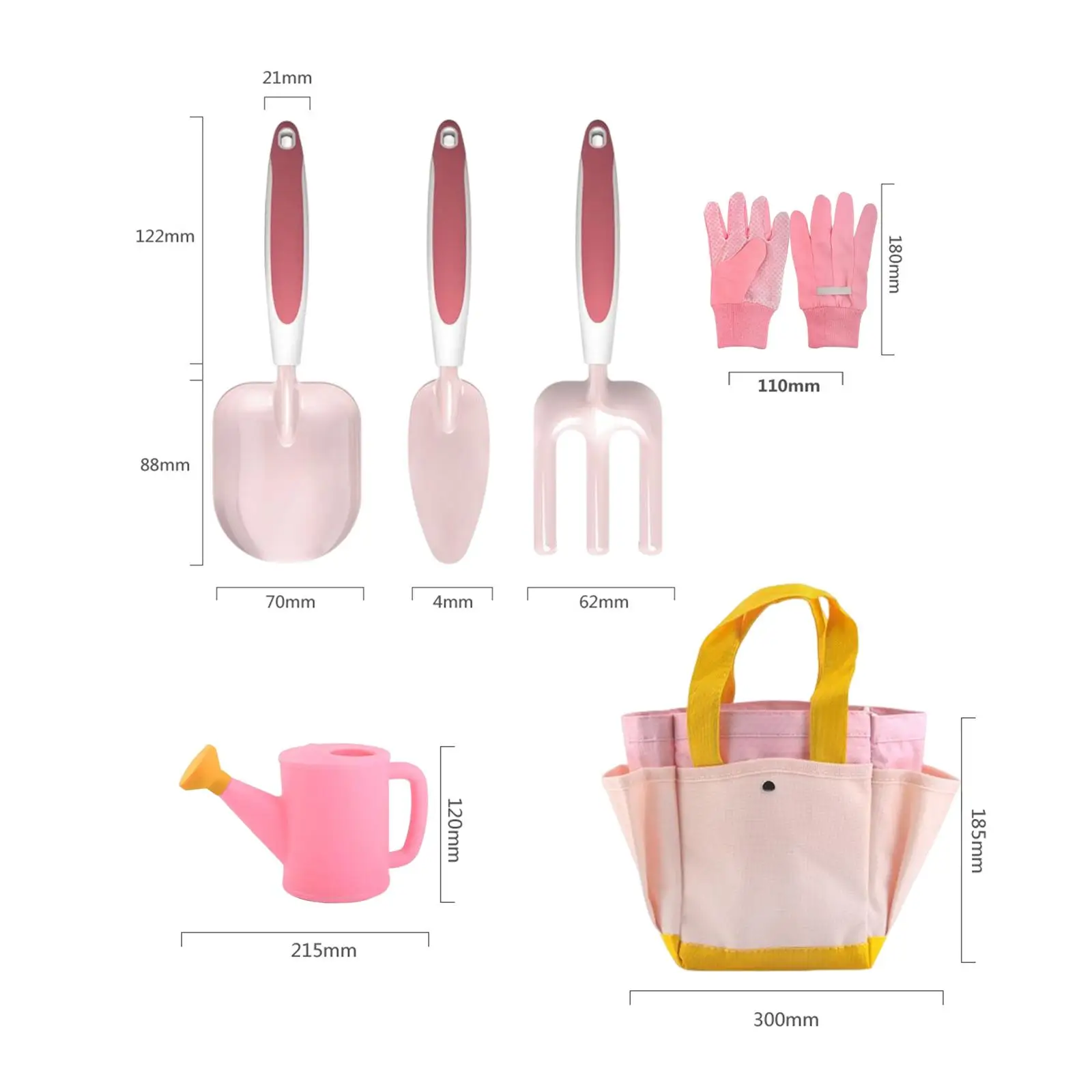 Ensemble d'outils de jardinage rose pour enfants, gants, râteau, bords arrondis, cadeaux de vacances, accessoire, taille compacte, robuste