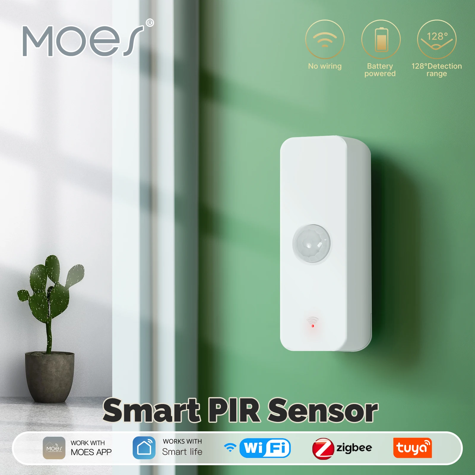 MOES-Sensor PIR inteligente Tuya WiFi/ZigBee, Detector de movimiento infrarrojo del cuerpo humano, Escena de seguridad para el hogar, automatización de enlace, energía de batería