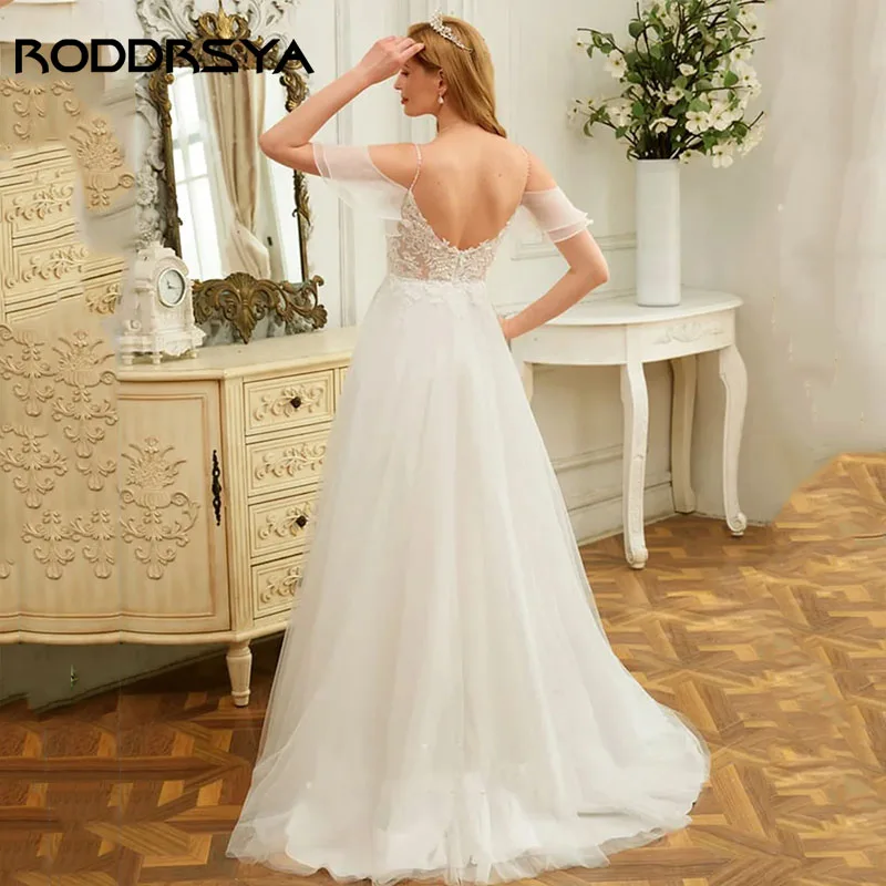 RODDRSYA sexy V abito da sposa adesivo di sposa spazzolato via treno linea A Abito da sposa personalizzato per le donne 2024 RODDRSYA sexy V abito da sposa adesivo di sposa spazzolato via treno linea A Abito da sposa p