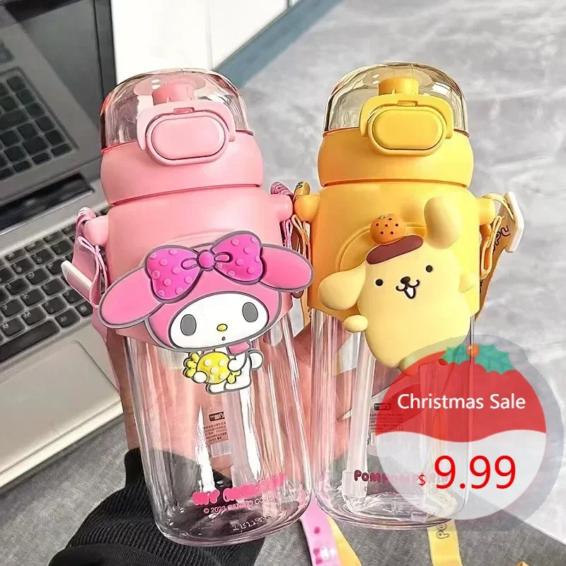 

600ML Sanrio Peripheral Cinnamoroll Plastic Sippy Cup Anime Kuromi Melody Cartoon Kawaii Sports Water Bottle Coffee Kids Gift