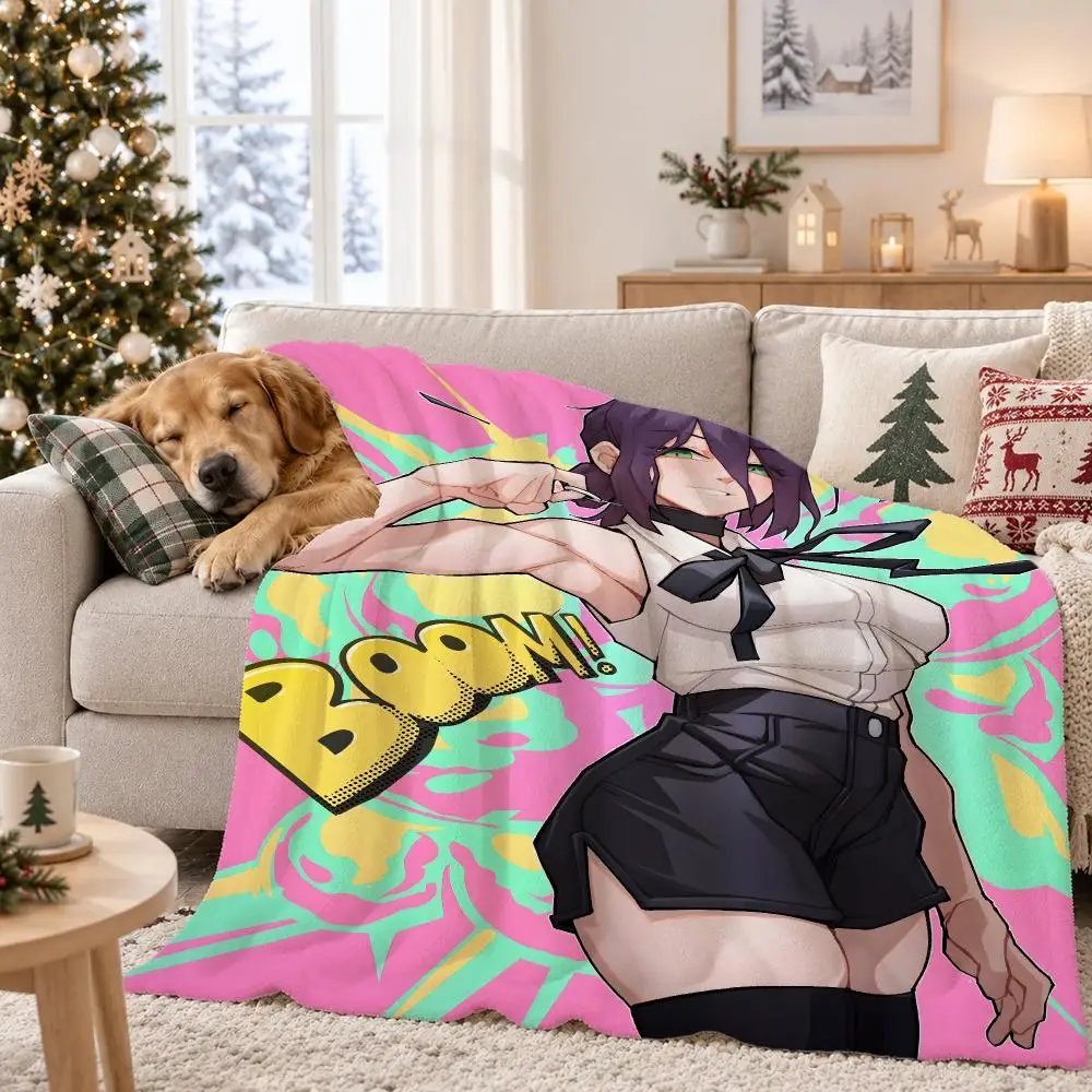 Anime Chainsaw Man Throw Pet Flannel Blanket Throw Blanket for Living Room Bedroom Bed Sofa Picnic Cover kids