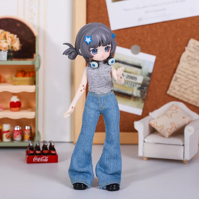 Multi-Color Bjd Doll Fashion Set Sleeveless Top with Wide-leg Jeans Casual Dress up Toys for Dolls