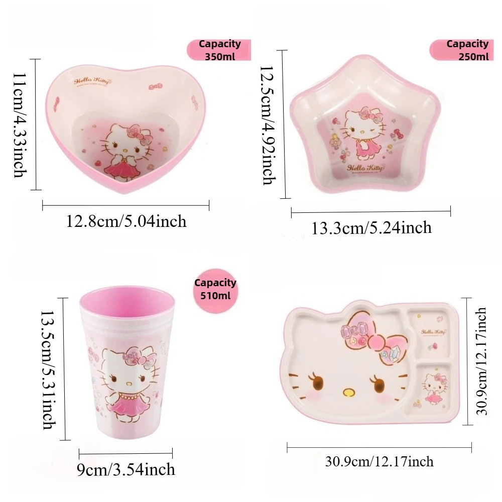 Sanrio Tableware Hello Kitty Tableware Baby Supplementary Food Bowl Household Salad Fruit Plate Children Cartoon Water Cup Bowl