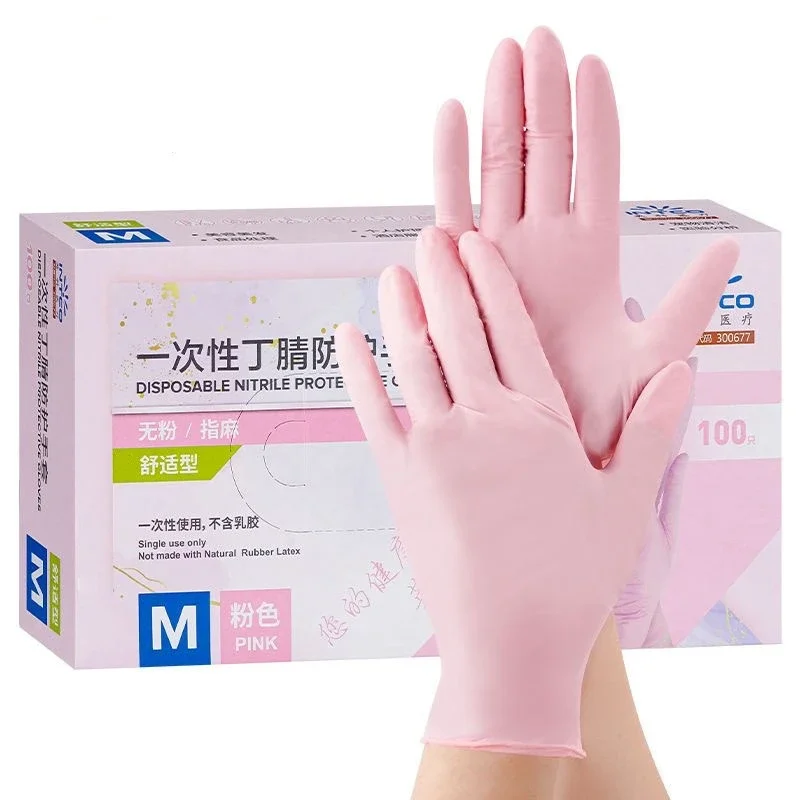 20/50/100PCS Pink Nitrile Gloves Disposable Latex Gloves Powder Free for Household Cleaning Beauty Salon Working Kitchen Gloves