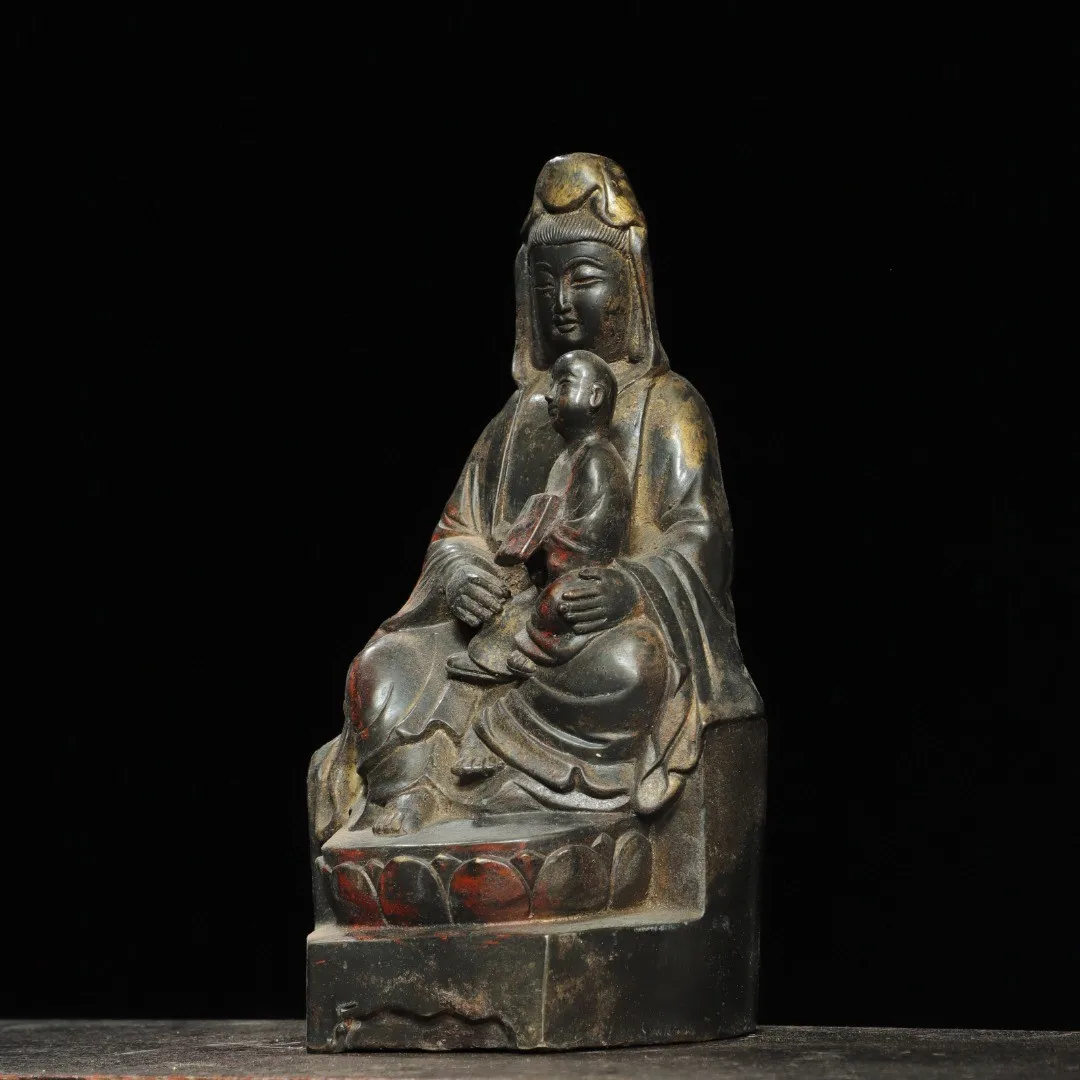 Pure copper and gold to send children, Guanyin ornament, sitting lotus flower, Guanyin Bodhisattva, home decoration Buddha statu