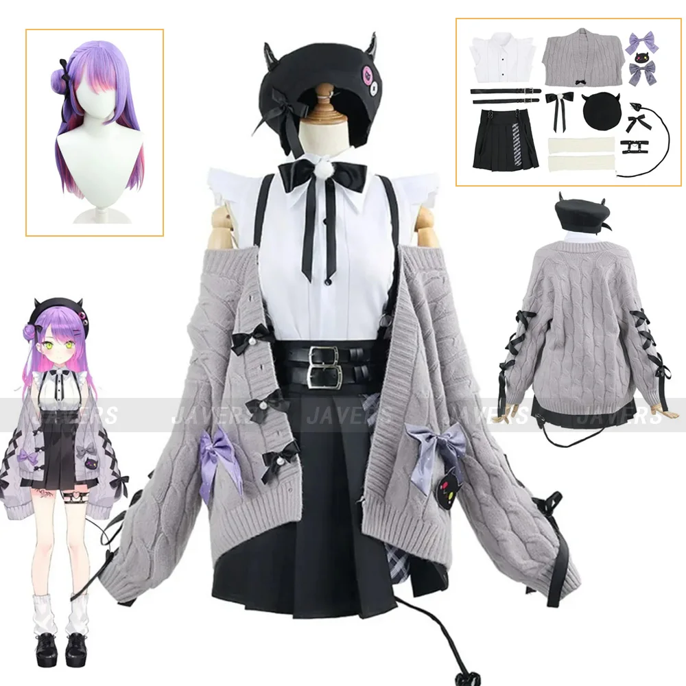 Anime Virtuele Youtuber Nijisanji Tokoyami Towa Cosplay Kostuum Pruik Gebreide Trui Jas Jk Uniform Vrouw Mooie Halloween Pak