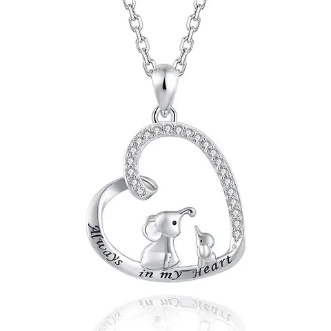 Huitan Aesthetic Elephant Necklace for Women Fancy Letter "Always in my Heart" Love Necklaces Wedding Party Statement Jewelry