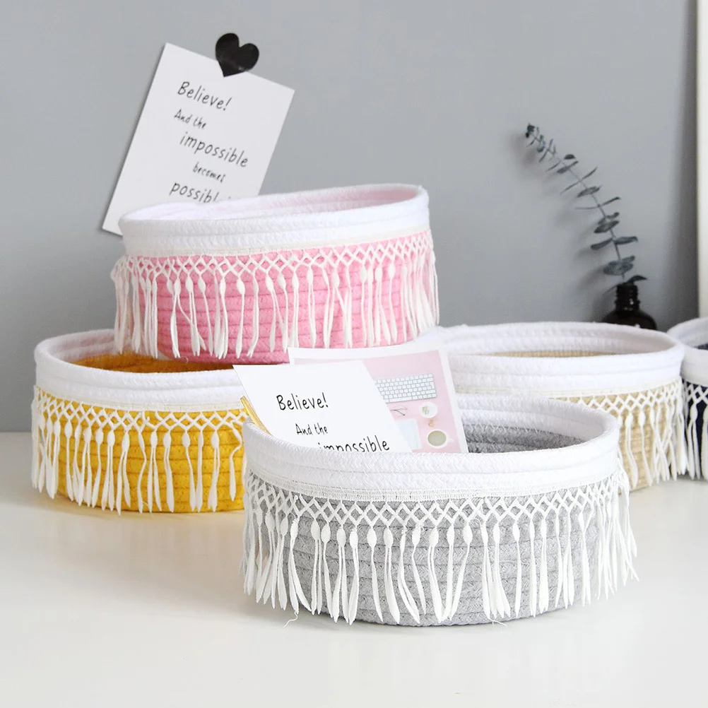 

1Pcs Cotton Thread Sundries Storage Basket Nordic Style Tabletop Organizer Tassel Design Home Storage Container