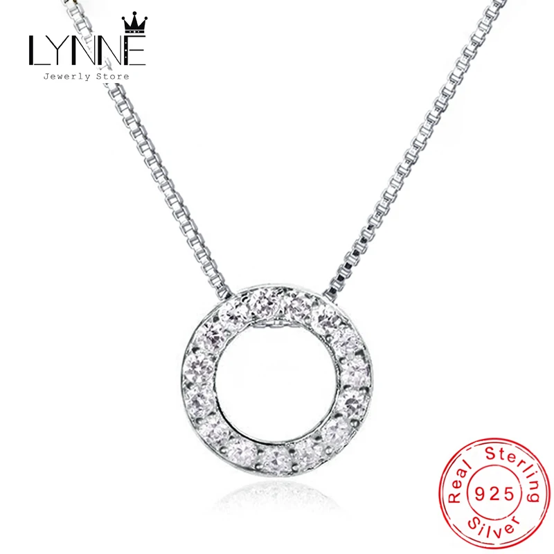 

Fashion 925 Sterling Silver Round Zircon Pendant Necklaces Women Fine Jewelry Semi Rhinestone Simple Shiny Circle Clavicle Chain
