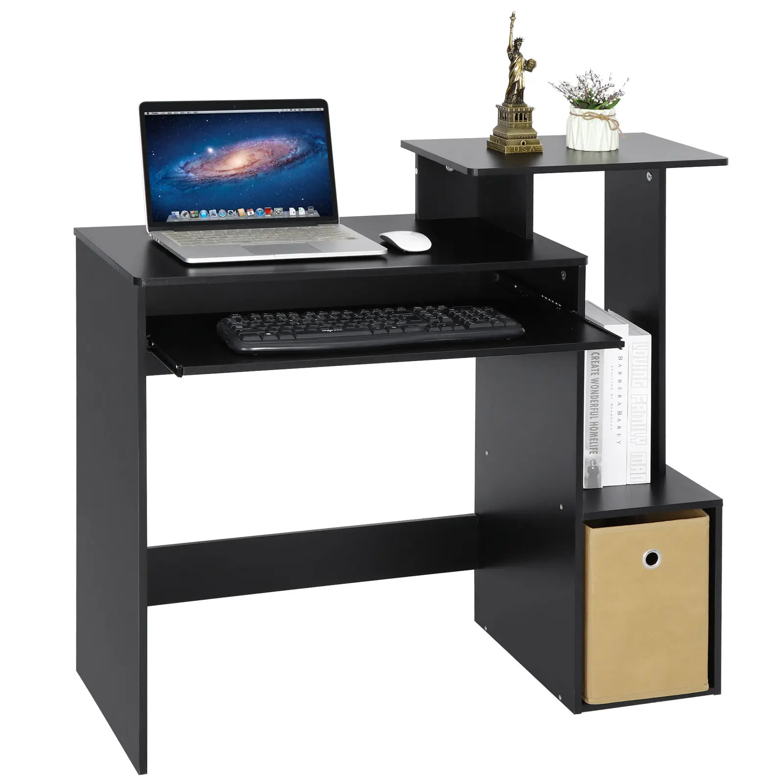 US Gaming Table for PC Laptop, Study Writing Table, Home Office, Black