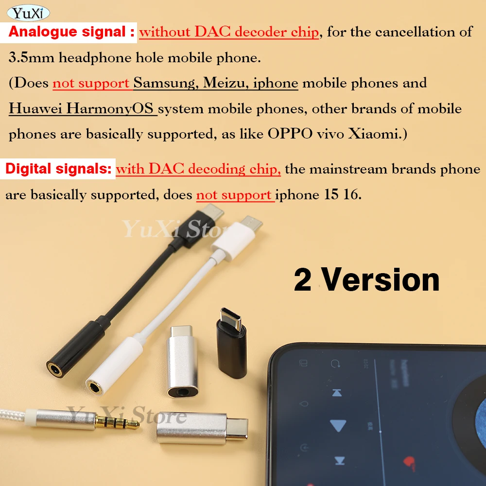 1Pc For Type-C Adapter to 3.5mm Jack AUX Cable Male to Female Adapter Headphone Converter DAC Digital Audio Splitter For Xiaomi