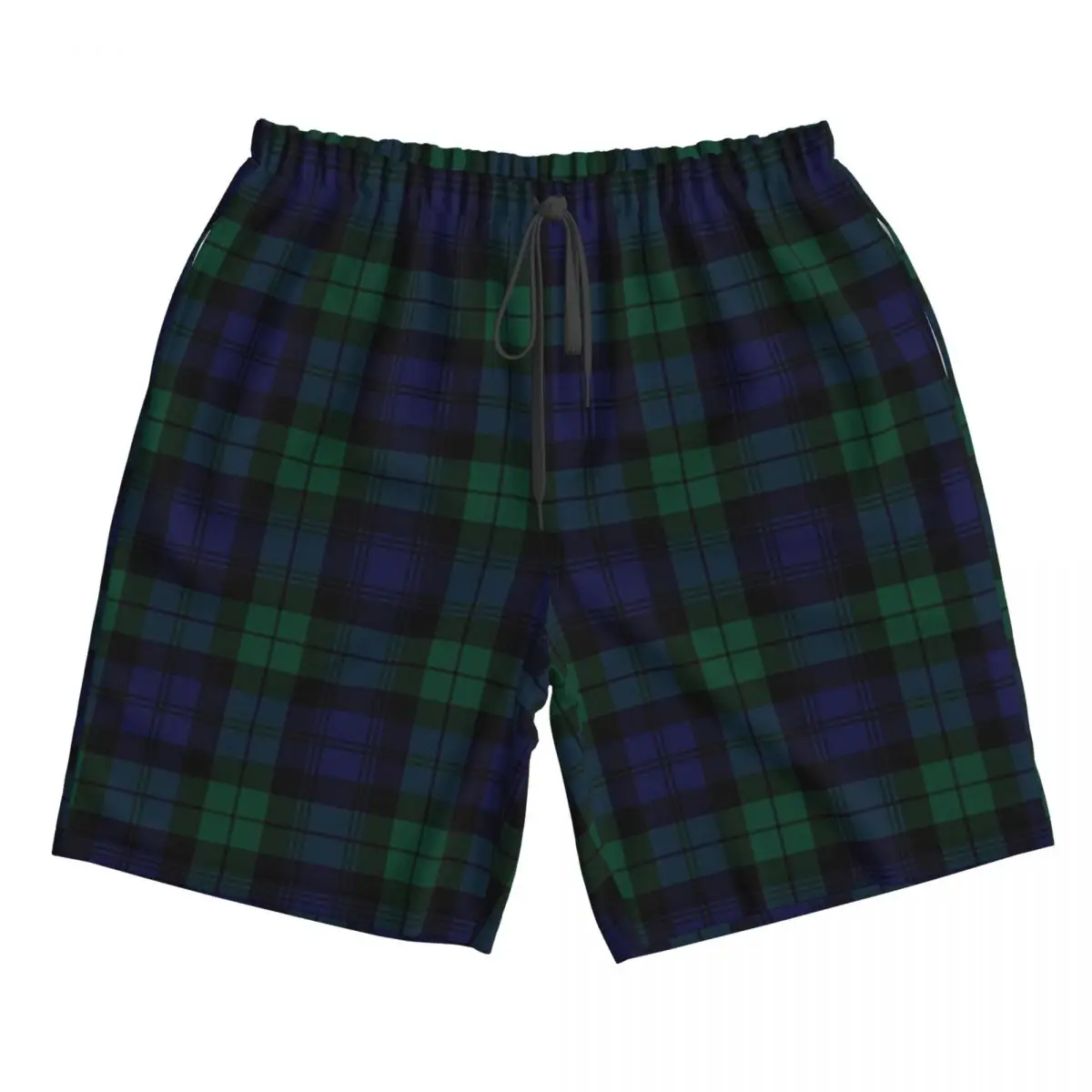 

Blackwatch Tartan Modern Cute Blue And Green Plaid Trunks Beach Board Shorts Casual Quick Dry Swim Summer Men Pants