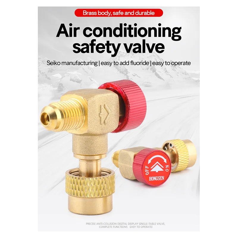Premium-Right Angle 90 Degree HS Copper Air Conditioner Safety Valve R22/32/410 Fluorine Recharge Valve Refrigerant Adapter