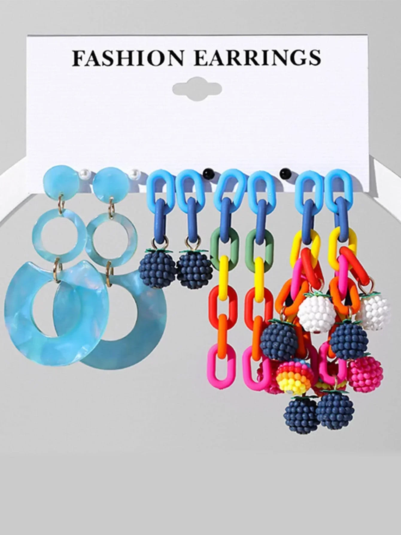 6pairs 1 Card Fashion Colorful Acrylic Ball Drop Earrings for Women Blue Acrylic Geometric Jewelry Set