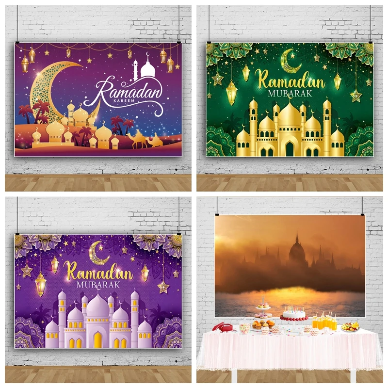 Laeacco Eid Mubarak Photo Backdrop Mosque Ramadan Kareem Moon Party Poster Baby Photographic Background Photocall Photo Studio