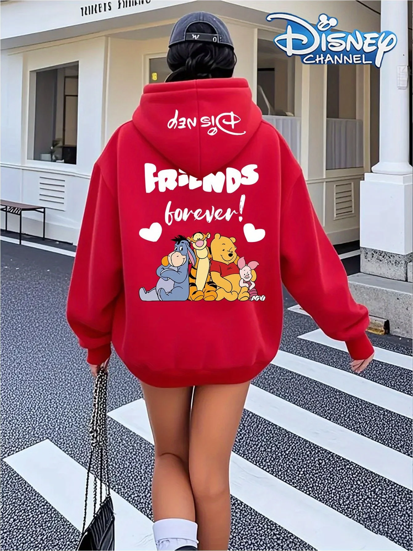 سلسلة ديزني ويني آيرز سويت كول مقترنة مع أزياء الشارع للخريف/الشتاء بقلنسوة بسحاب كبيرة الحجم للنساء البالغات #4