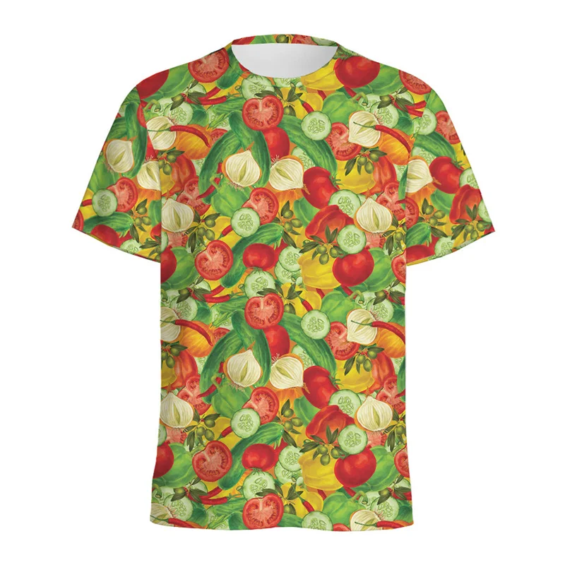 Vegan Fruits Graphic T Shirts For Men Streetwear Round Neck Short Sleeves 3D Printing Vegetable T-Shirt Tops Women Tee Shirt