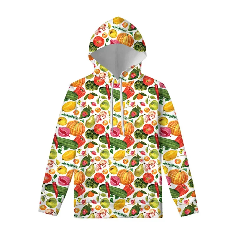 Sudadera con capucha de manga larga con estampado de plantas en 3D para hombre, ropa de calle colorida, Jersey informal de tendencia, gráficos divertidos de verduras, moda