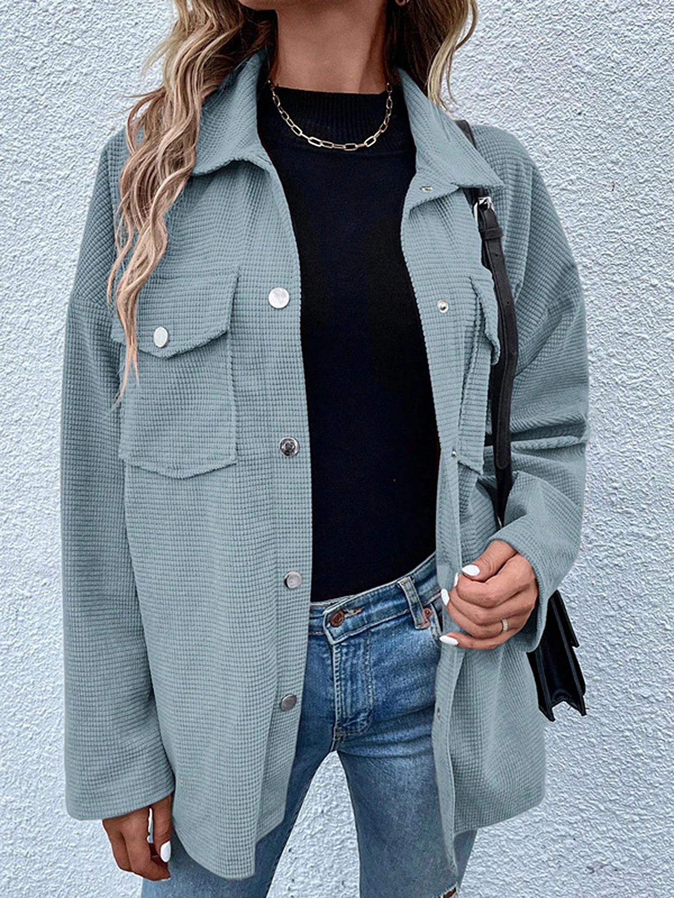 Kemeja Wanita Musim Gugur Musim Dingin Harian Dasar Kancing Tunggal Warna Solid Lengan Panjang Kerah Kemeja Kasual