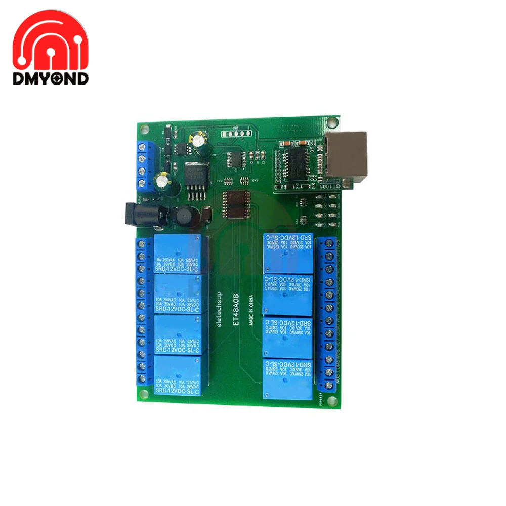 Relay Network Switch Modbus MQTT TCP UDP Web HTTP RS485 Timer Module ET48A08 12V 8 Channel RS485/TCP Modbus Relay Module