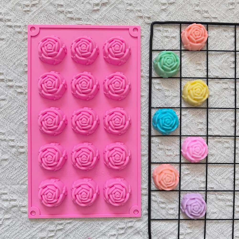 Moule en silicone pour gâteau à la crème au chocolat en forme de rose à 15 cavités, utilisé pour les gâteaux de mousse, les desserts, les pâtisseries, les ustensiles de cuisson