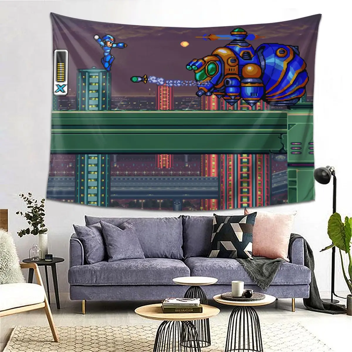 Megaman Video Game Mega Man Tapestry Decor Art Aesthetic Tapestries for Living Room Bedroom Home Wall Cloth Wall Hanging