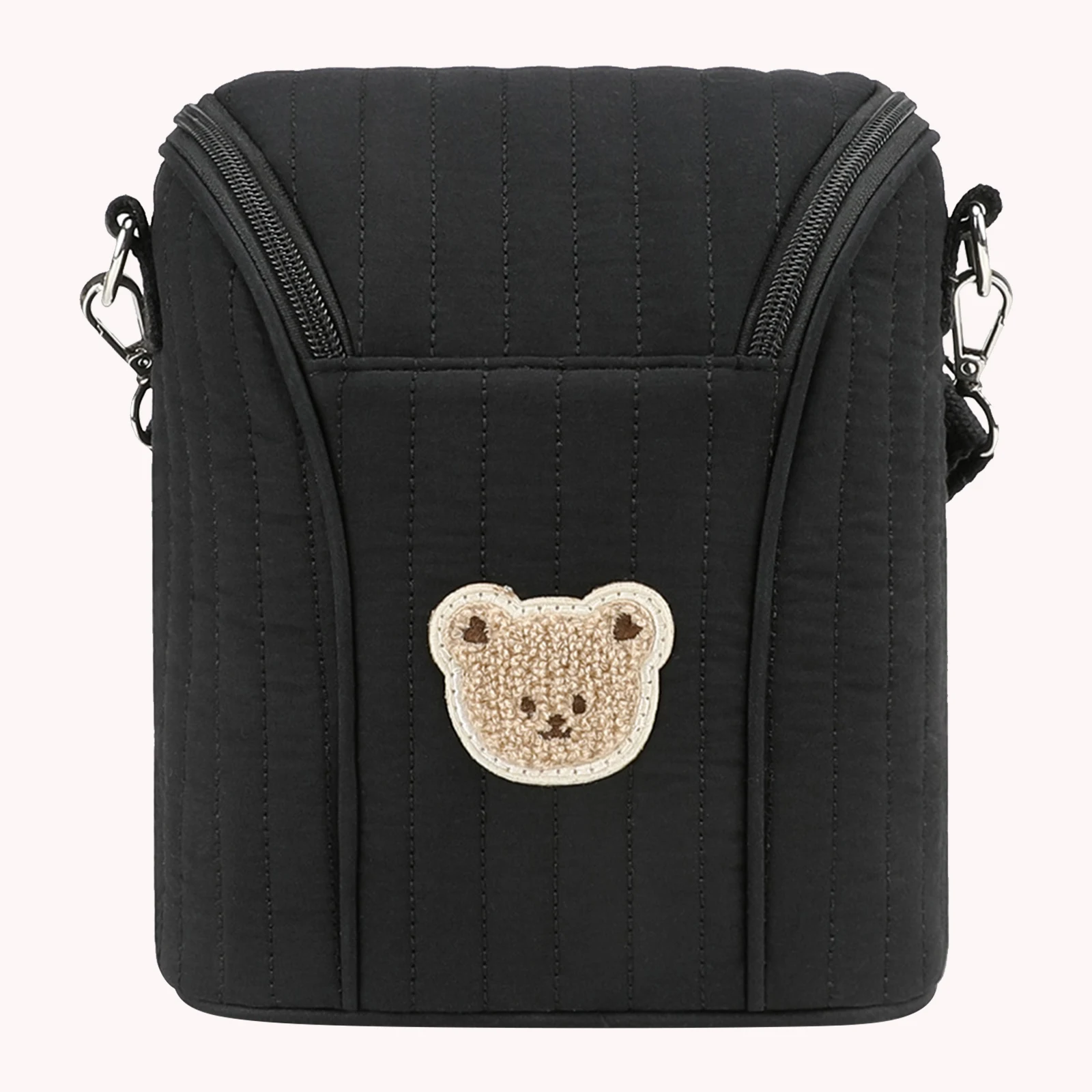 Cute Bear Insulated Baby Bottle Bag Reusable Small Diaper Bag Cotton with Removable Buckle for Milk/Breast Pump Travel Supplies