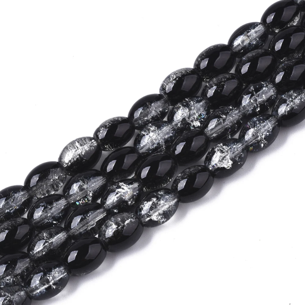 1Strand Transparent Crackle Glass Beads Strands Oval Black 8x5.5~6mm Hole: 1mm about 100pcs/strand 31.4 inch