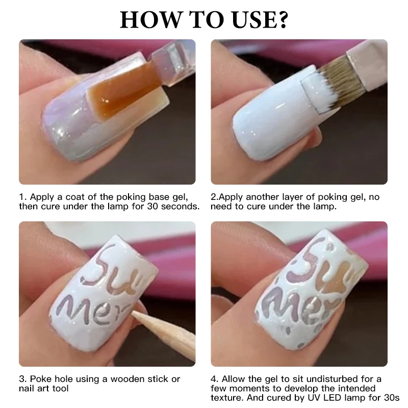 MSRUIOO 8 ml Poking Nagelgelpoliermittel Weiß Schwarz Gel Dedicated Clear Base Gel 3D Malerei Gel Lack Nail Art Prägellack