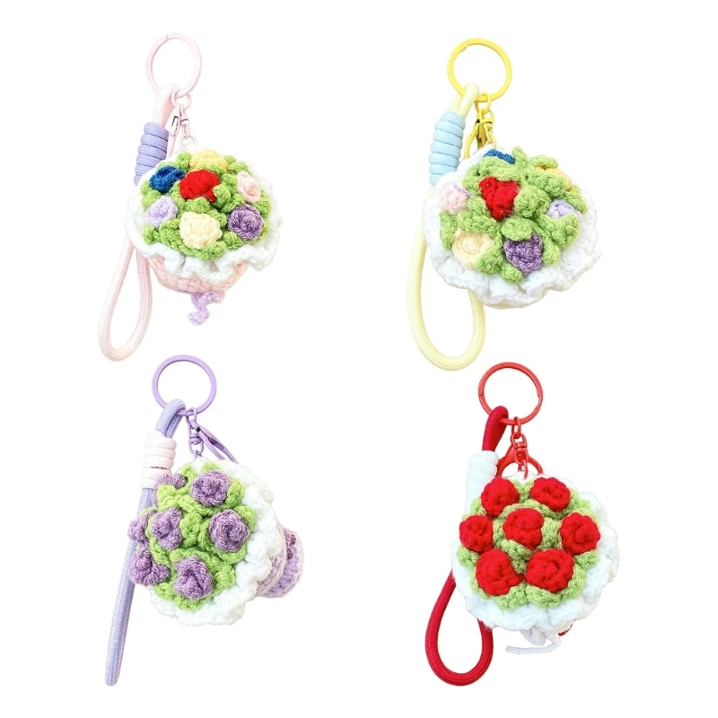 CORB Lovely Crochet Flower Keychain With Secure Metal Hook for Women Girl Car Rings Phone Hanging Decoration Charm Pendant
