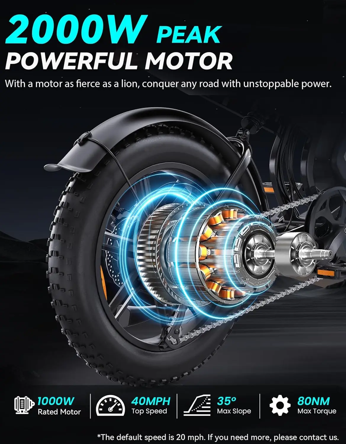 DTTZH F6S Electric Bike for Adults, 2000W Peak 40MPH 48V 25Ah Removable Battery, 20