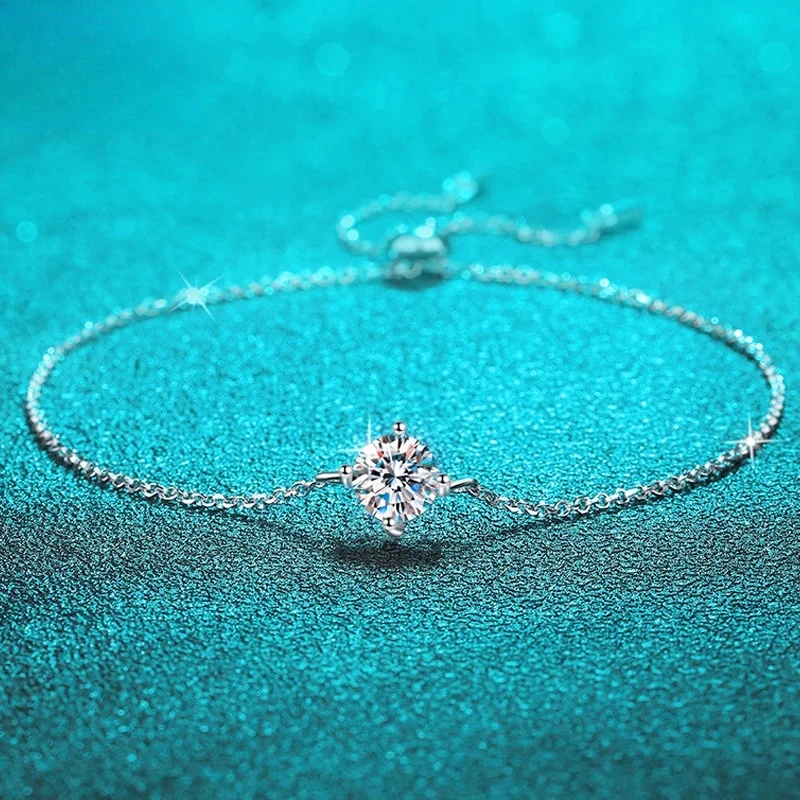 

1CT 6.5mm Zircon Moissanite Bracelets for Women Classic Adjustable Chain Lab Diamond 100% 925 Sterling Silver Jewelry Party Gift