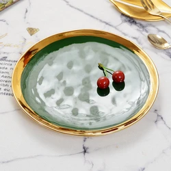 European style gold-plated glazed ceramic dining plate, Western cuisine plate, gourmet dish, fruit dish