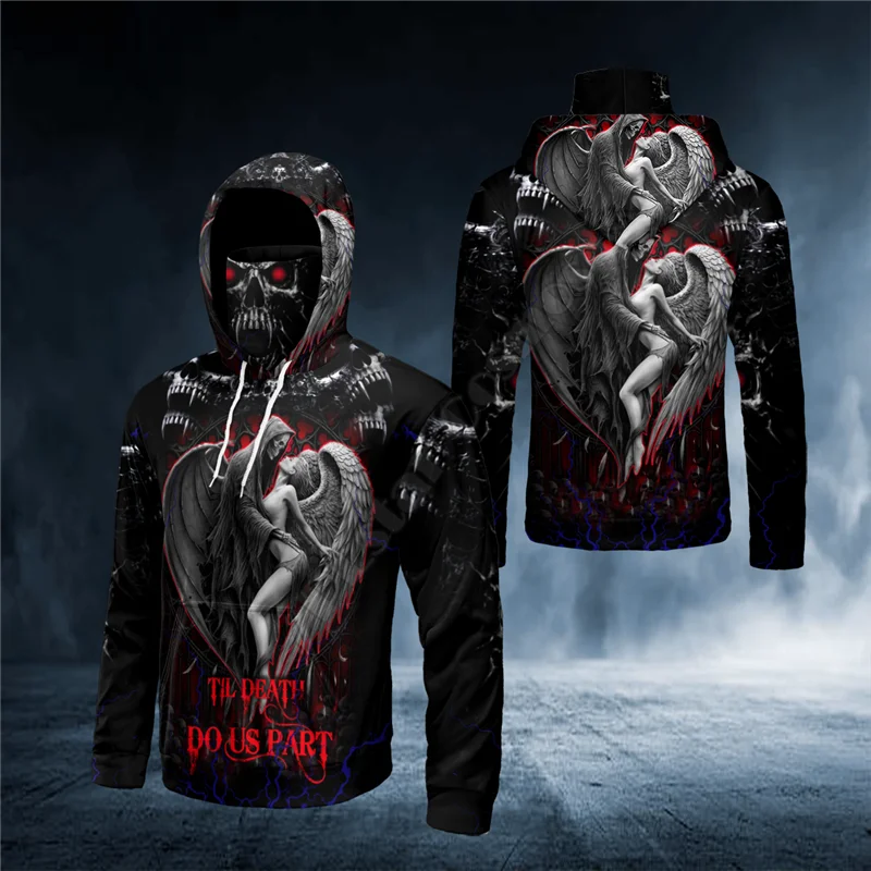 Till Death Do Us Part Forbidden Love Skull 3D Printed Bandana Hoodie US Size Women For Men Casual Pullover Hoodie Mask Warm