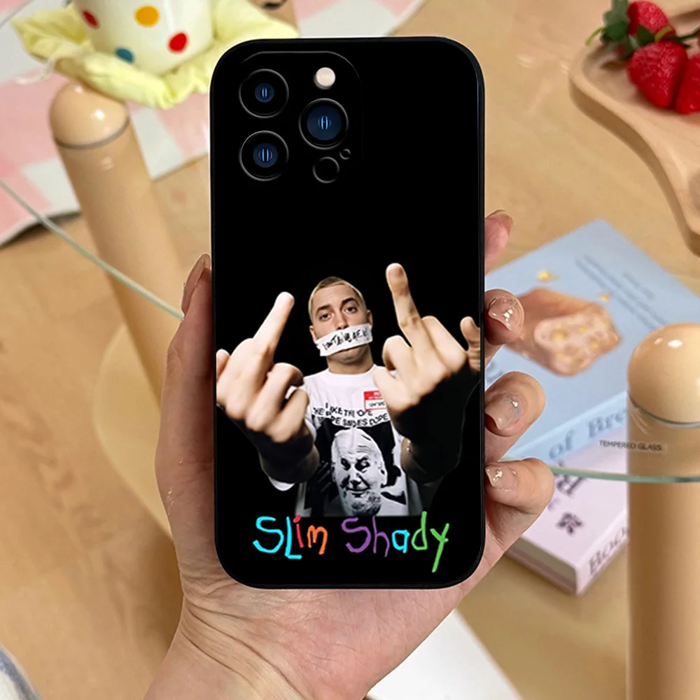 Singer Eminem The Death of Slim Shades untuk iPhone 11 12 13 14 15 16 Pro Max Plus Black Soft Case Shell