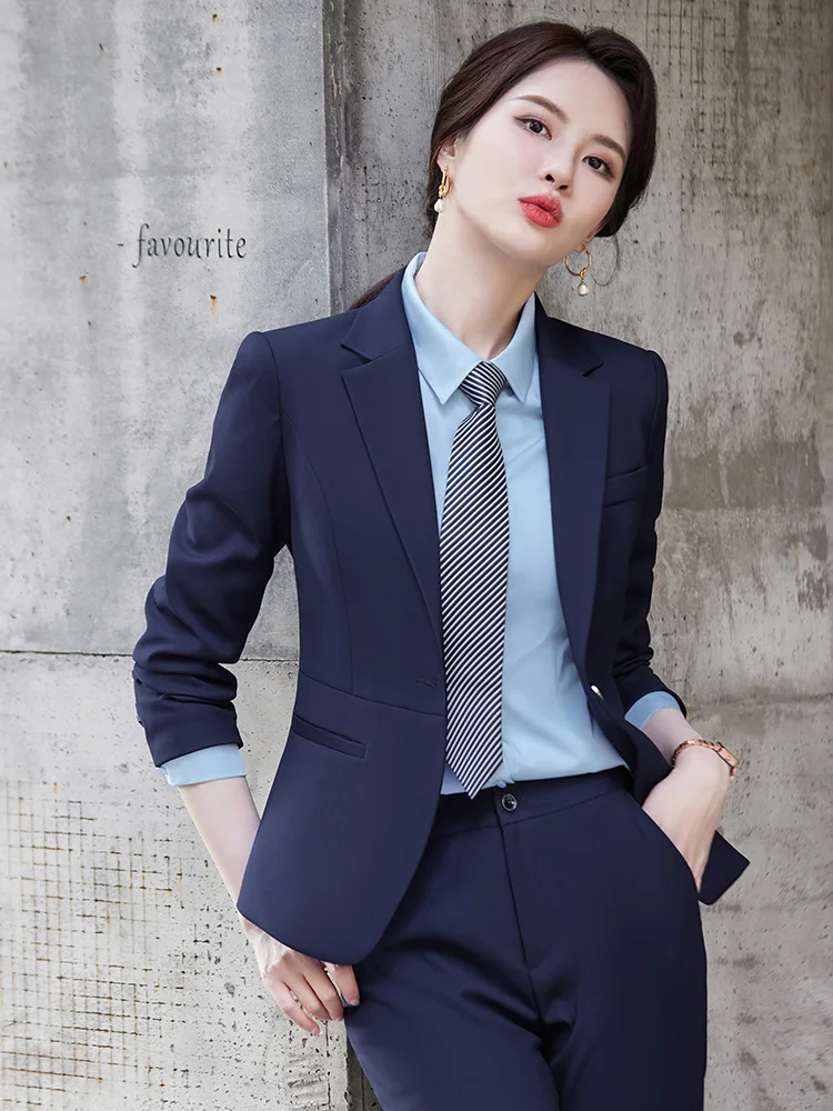 

Elegant Professional Suit Set for Women Managerial Interview Wardrobe Long Sleeve Polyester Viscose Blend Business Formal Wear