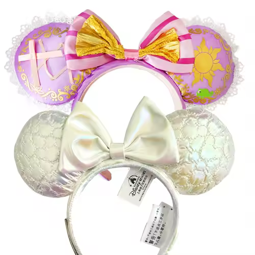 2026 Mickey Mouse Ears Headband 2025 Cinderella Rapunzel Princess Bow Minnie Ear Headwear for Adult Kids Holiday Hairband - Image 29