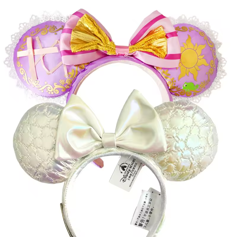2026 Mickey Mouse Ears Headband 2025 Cinderella Rapunzel Princess Bow Minnie Ear Headwear for Adult Kids Holiday Hairband - Image 29