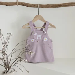 Baby Girl Clothes Autumn Denim Purple Overall Strap Dress Daisy Flower Embroidery Bodysuits Infant Suit Newborn Baby Clothes