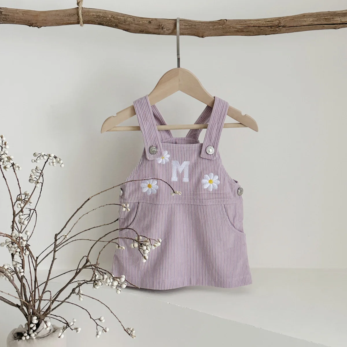 Baby Girl Clothes Autumn Denim Purple Overall Strap Dress Daisy Flower Embroidery Bodysuits Infant Suit Newborn Baby Clothes