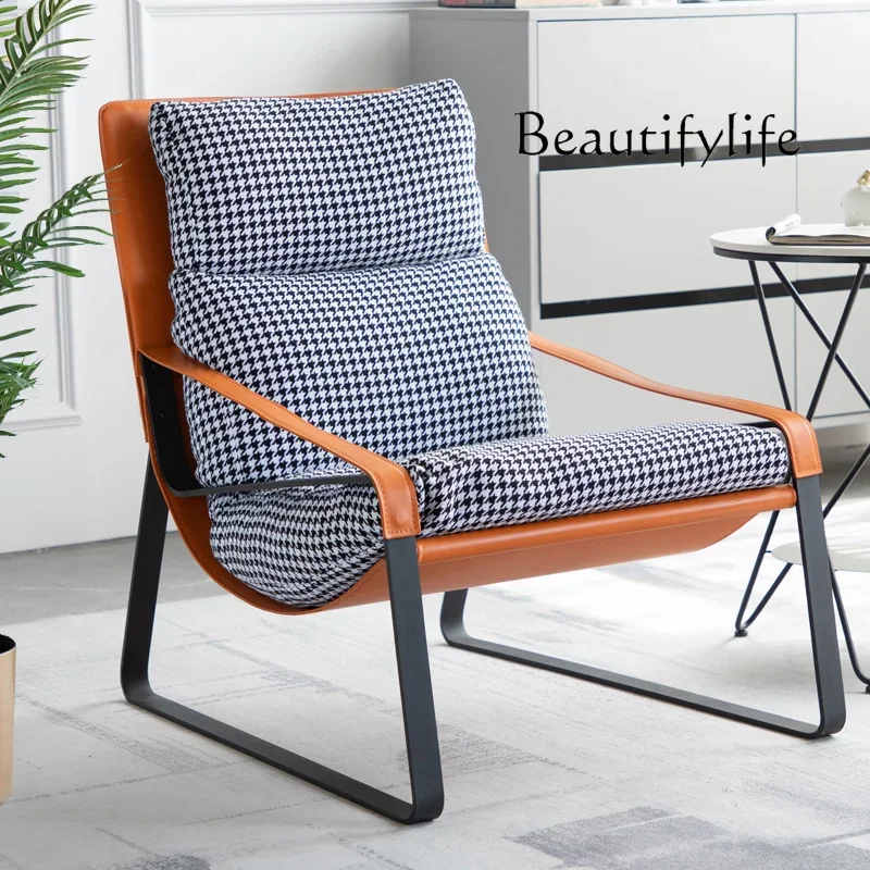 N68 Italian leisure single sofa chair industrial style wrought iron living room sofa recliner light luxury thousand bird grid la