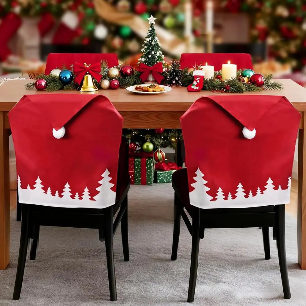 

4-х шт. рождественские чехлы на стулья с красной шляпой Санта-Клауса, набор рождественских чехлов на стулья для рождественского праздника, дома, кухни, столовой