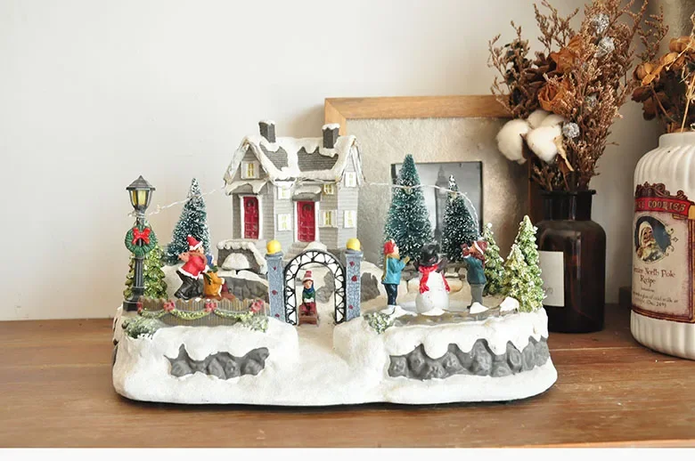 Hand painted Christmas playground rotating light scene ornament music box ornament gift